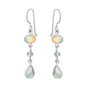 Luminous Opal Drop Earrings with aquamarine in sterling silver