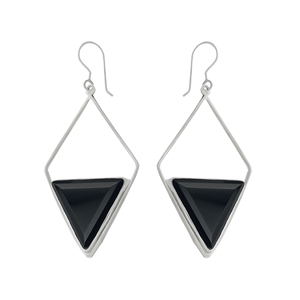 Black onyx long triangle earrings
