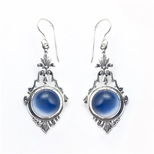 Sterling silver vintage style earrings using victorian filigree in blue onyx.