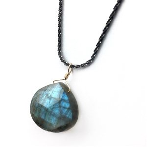 Labradorite necklace on a black rhodium sterling silver chain