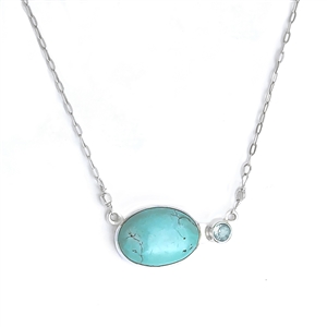 Velvet Oval Gemstone Necklace in sterling silver, turquoise and aquamarine.