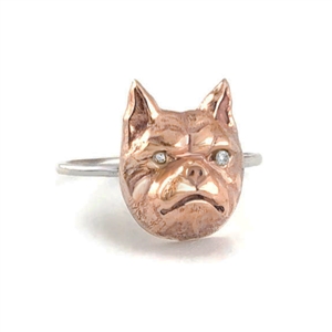 Bulldog Ring with Diamond Eyes