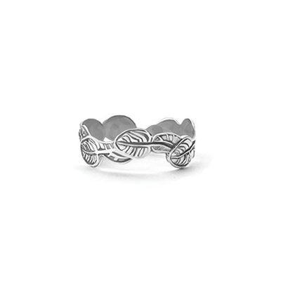 Sterling silver band of leaves intertwined.