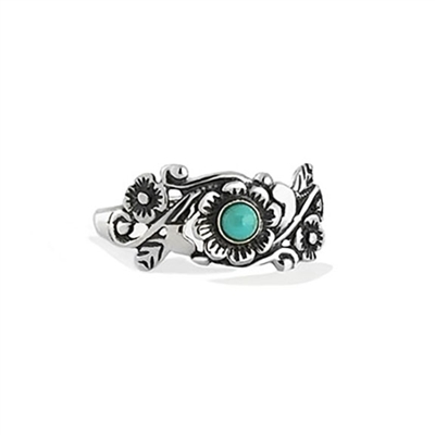 Flower sterling silver band with turquoise