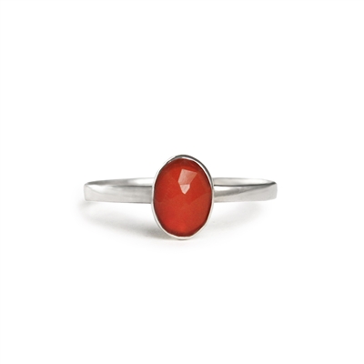 Sterling silver stacking ring with oval rose cut carnelian gemstone.