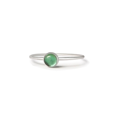 Sterling silver stacking ring with round tourmaline gemstone.