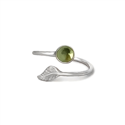 Sterling silver adjustable leaf gemstone ring