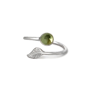 Sterling silver adjustable leaf gemstone ring