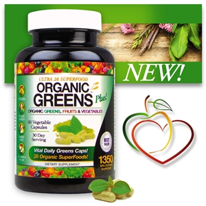 <strong>New!  Organic Greens - Fruits & Vegetable Caps</strong><br>28 Organic Superfoods - 30 Day Serving<br>Subscribe-To-Save-More