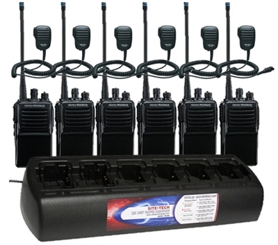 Vertex Standard VX-351-AG7B-5 UNI 6 Pack with MH-450S Speaker Mics and TWC6ML-UNI Bank Charger