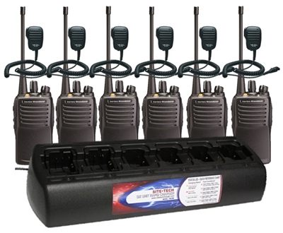 VX-451-G7-High UNI 6 Pack with MH-450S Speaker Mics and TWC6ML-UNI 6-Bank Charger