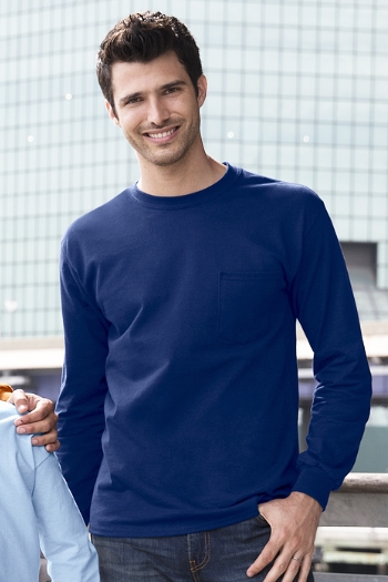 Gildan - Ultra Cotton 100% Cotton Long Sleeve T-Shirt with Pocket. 2410