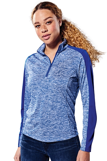 Sport-Tek - PosiChargeÂ® Ladies Electric Heather Colorblock 1/4-Zip Pullover. LST397