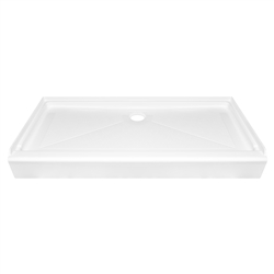 54" x 27" Mobile Home Shower Pan Fiberglass White Center Drain