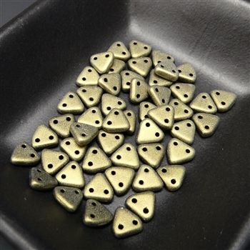 6mm Czech mate triangle beads, metallic olive gold suede