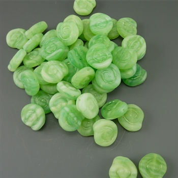 Czech Pressed Glass 12mm flat spiral beads, green, bag of 50+