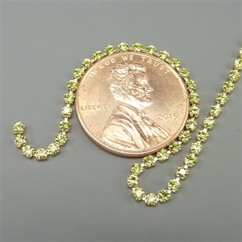 Cubic Zirconia Rhinestone Chain, 10pp, peridot gold, 12 inches