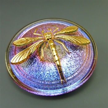 Dragonfly Button, 32mm, heliotrope w/gold, shank backed