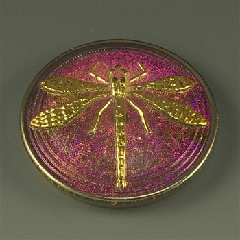 Glass Dragonfly Cabochon, medium vitrail gold, 27mm