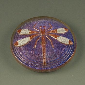 Glass Dragonfly Cabochon, heliotrope handpainted, 27mm