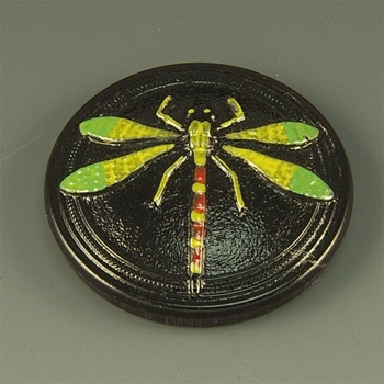Glass Dragonfly Cabochon, dark red handpainted, 27mm