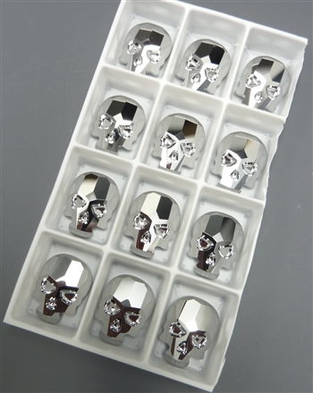Twelve 14x10.5mm Austrian crystal skull cabochons (article 28556), light chrome