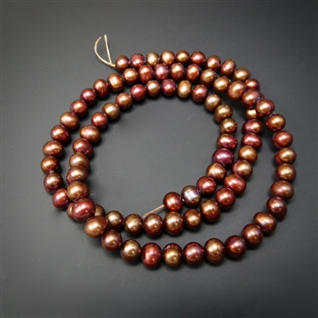 4-5mm burgundy colored round fresh water pearls, one 15 inch strand