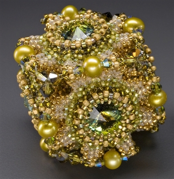 "Geo-Floral" Beaded Bead Kit, green & gold - RESTOCKED!