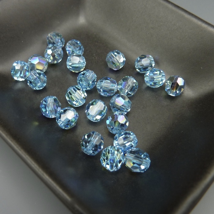 6mm round Swarovski beads (article 5000), aqua AB, 24 pieces