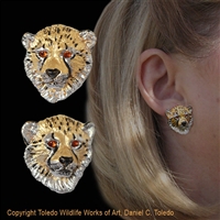 Cheetah Cub Earrings "Gloria's Cuties" by wildlife artist Daniel C. Toledo, Toledo Wildlife Works of Art