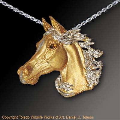 Arabian Horse Pendant "Desert Wind" by wildlife artist and jeweler Daniel C. Toledo, Toledo Wildlife Works of Art
