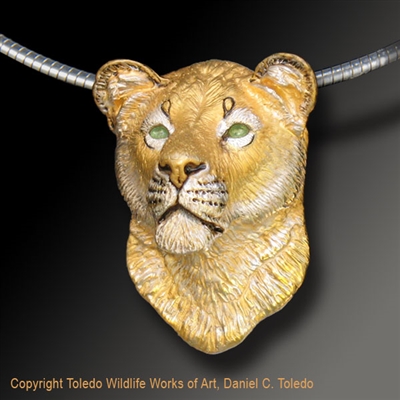 Lion Pendant "Kalahari Queen" by wildlife artist and jeweler Daniel C. Toledo, Toledo Wildlife Works of Art