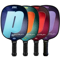 The Spectrum Pro Paddle is available in blue, red, orange, or purple, with standard or thin grip options, and it standard or light weights.