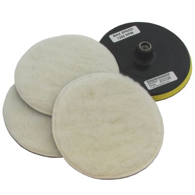 7" POLISHING KIT 3 VELCRO WOOL BONNETS  + BACKING PAD