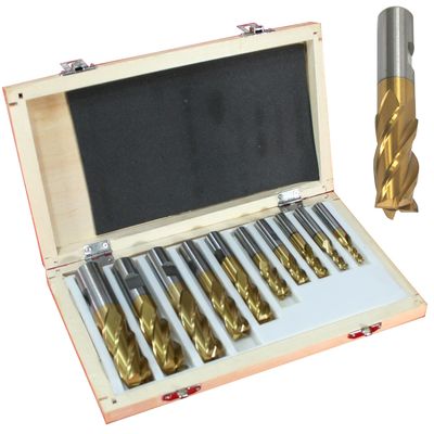 10 pc 4 FLUTE HSS Titanium Coated SQUARE END MILL Set