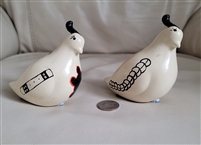 Vandenberg AFB Chumash Native American tribute pottery quail set hand painted vintage ceramic bird figurines preowned military historical folk art