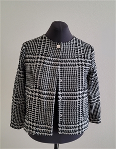 zara basic women's black and white geometric blazer sz M made in Morocco