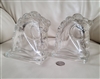 pair of vintage federal glass clear stallion head bookends