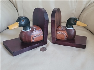 Hand carved Mallard Ducks bookends decor