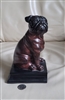 Pug sitting dog bookend in dark brown colors gift