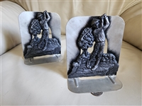 vintage pewter golfer bookends on steel base