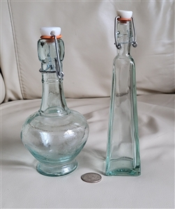 Vintage design set of two clear glass bottles