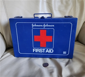 Johnson and Johnson First Aid metal box storage