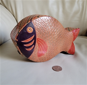 Leather wrapped fish money bank storage