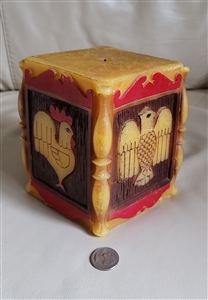 Vintage candle with Eagle and Rooster carvings
