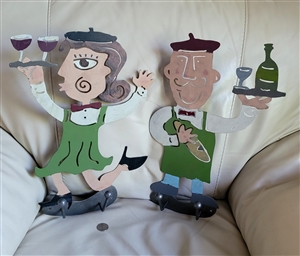 His and hers wine barware themed metal hangers