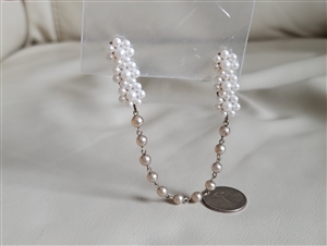 White and silver faux pearls sweater clip guard