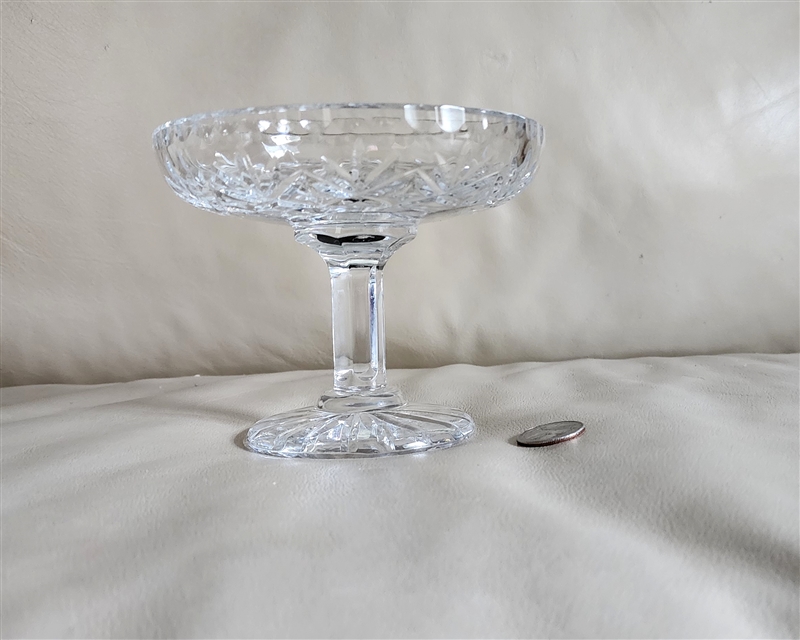 Vintage Golden Crown 24 percent lead crystal hand cut compote with original crown sticker on footed base