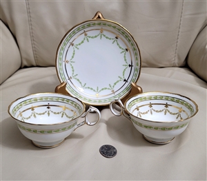 Teacups and saucers Cauldon England ornate design