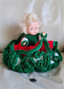 Vintage doll with hand crocheted dress